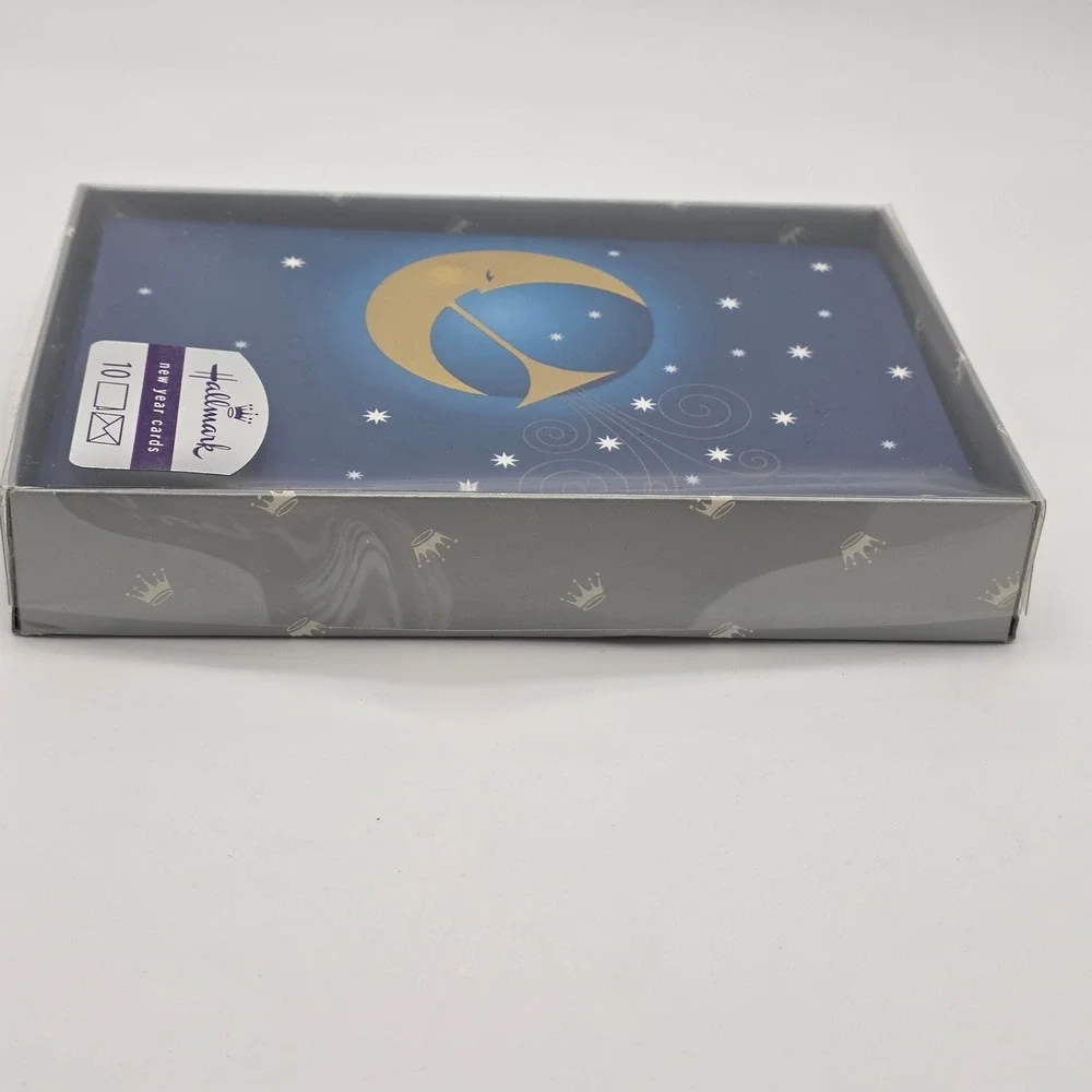Vtg Hallmark New Year Cards 9ct Blue Gold Celestial Moon Stars Y2K Whimsical 90s